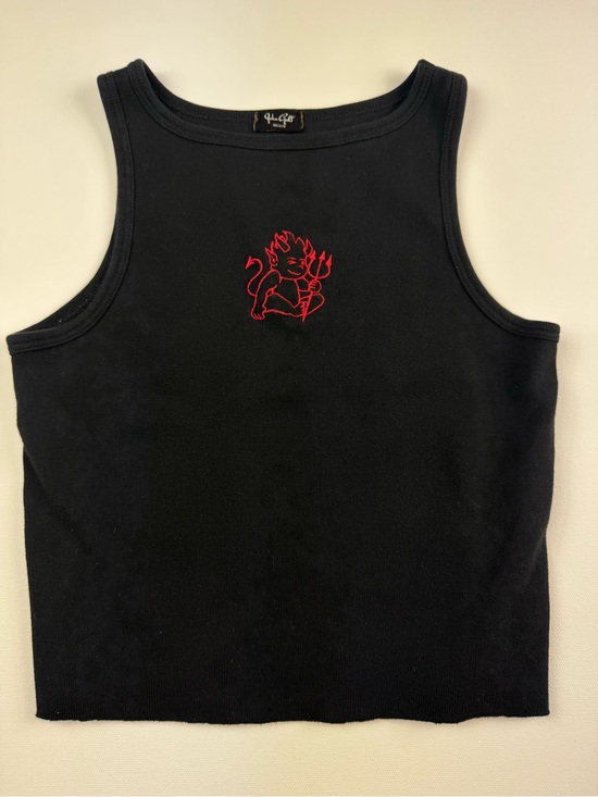 Brandy Melville Tops - John Galt Red Black Devil Cropped Tank Top Baby Tee Ribbed Y2K Grunge Goth M